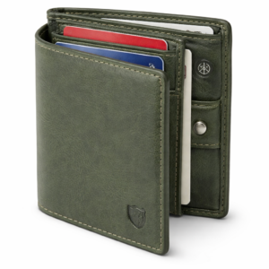Men Casual Green Genuine Leather RFID Wallet (10 Card Slots)