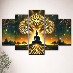 SNDArt Set Of 5 Lord Buddha Wall Paintings For Home Décor Gift Items Digital Reprint 18 inch x 30 inch Painting (Without Frame, Pack of 5)