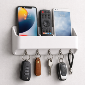 thekiteco. Wall Mount Mobile/Remote Stand with Space for 2 Mobiles & Key Hanger