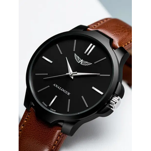Midnight Black Dial and Caramel Brown Synthetic Leather...