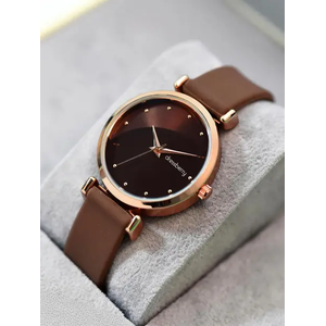 Refined Rose Gold Case with Smooth Brown Strap Analog W...