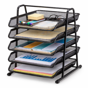 5 Tier Mesh Metal Desk Organiser File Rack | Letter Tray A4 Papers Documents Holder Desk Organizer for Office (1 Pcs.)
