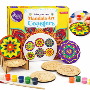 Asian Hobby Crafts DIY Mandala Art Coaster Painting Kit - 6 Pre-Marked Coasters, Paint and Brush Set