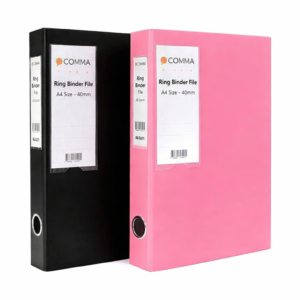 COMMA Abaca – 2D Ring Binder File – A4 Size – 40mm (1.5inch) Nickel Plated Clip with Gripper Lock – Pack of 2 – (Black + Pink)