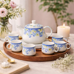 LA TABLEWARE Ceramic Tea Set with Kettle & 6 Cups