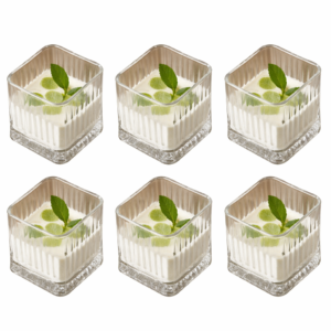 Dessert Bowl Set of 6 Modern Square Glass Bowls for Yogurt