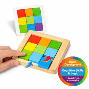 Color Slide Puzzle Game, Natural Wood, Brain Development Toy, Cognitive Skills & Logic, Hand-Eye Coordination