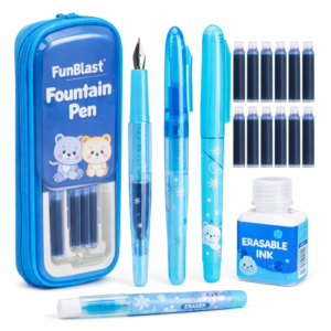 FunBlast Fountain Pen For Students, Erasable Pen Set For School Stationery Gift For Kids, Birthday Return Gift, Pen For Office, School Stationery Items For Kids - Stationery Kit & Set, Blue