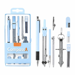 FunBlast Metal Compass Set 9 Pcs - Geometry Box with Protractor, Set Squares, Ruler, Compasses, Ruler Sets, Instrument Box, Math Geometry Kit for Student & Professional (Blue)