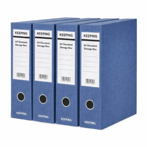 KEEPING A4 Documents Storage Box With Lever Arch, Cardboard File for Certificates (Pack of 4)