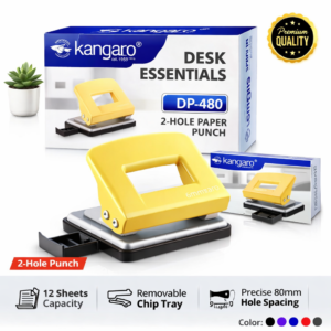 Kangaro Desk Essentials DP-480 2 Hole Heavy Duty Metal Paper Punch | Removable Chip Tray | 12 Sheets Capacity | Office Essentials | Pack of 1 | Color May Vary