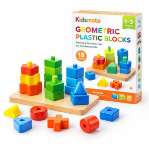 Kidsmate Geometric Plastic Blocks | Sorting & Stacking Toys for Toddlers & Kids | Indoor Games Develop Colorful Preschool Early Learning for 1-3 Year Old Boys & Girls - Multicolor