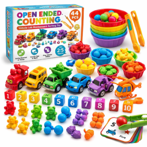 Open Ended Counting Vehicle Lab Montessori Sorting Toy - 44 Pcs with Sorting Bowls and Tongs | Sensory Early Educational Toys Learning Fine Motor Skill & Counting Math Toys for 2-5 Years | 44 PCS
