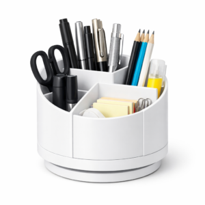 Rotating Pen Holder 360° Rotatable Multifunctional Desk Organizer Space-Saving Pen Stand for Office Home School White Compact Stationery Holder for Pens Pencils Scissors and Desk Supplies
