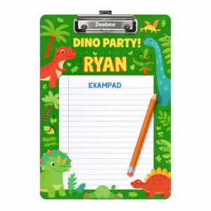 Zooboo Clipboard Personalized with Kid's Name/Printed on 3mm Acrylic/Writing Pad Exampad for Students/Birthday Return Gifts for Kids Dino Party