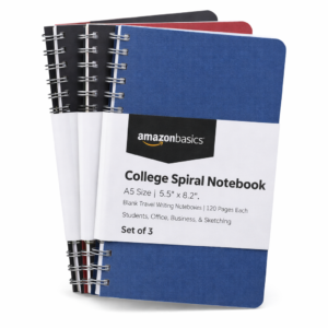 amazon basics College Spiral Notebook | A5 Size | 5.5" x 8.2" Blank Travel Writing Notebooks | 120 Pages Each | Ideal for Students, Office, Business, & Sketching | Set of 3
