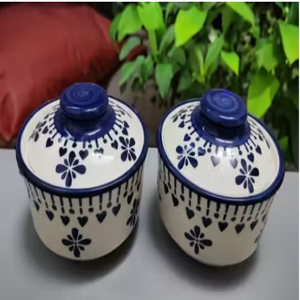 spell ceramic bowls with lid(set of 2) with lid ( hand painted)