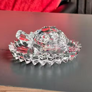 Glass Vastu Crystal Turtle Tortoise with Plate KACHHUA for Feng Shui and Vastu