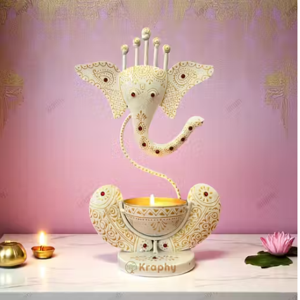 Elegant Ganpati Tealight Holder with Pearl White Gold Finish