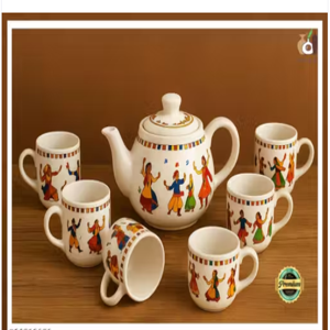 Handcrafted Ceramic Tea Pot Set with 6 Cups