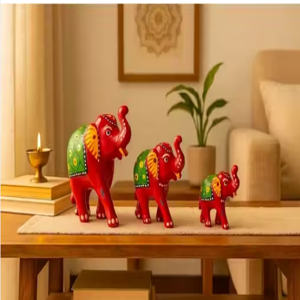 AK art and craft Rajasthani hand print Paper Mache Handcrafted Set of 3