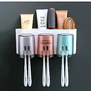 FlatKitch Wall Mounted Toothbrush Holder with Cover & S...