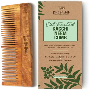 Nat Habit Dual Tooth Neem Wooden Comb for Women & Men |...