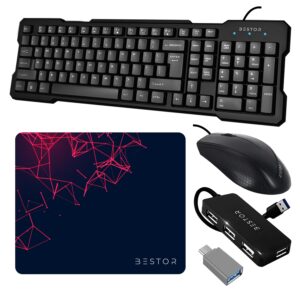Bestor Set of 3 Combo,USB Wired Keyboard, Wire Mouse, 4...