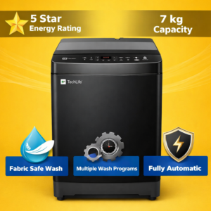 realme TechLife 7 kg 5 Star Rating Fabric Safe Wash Fully Automatic Top Load Washing Machine Black