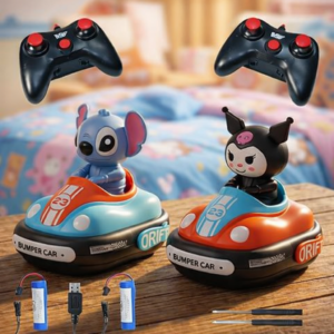 VikriDA Set of 2 RC Bumper Cars with Ejectable Robots, LED and Rechargeable